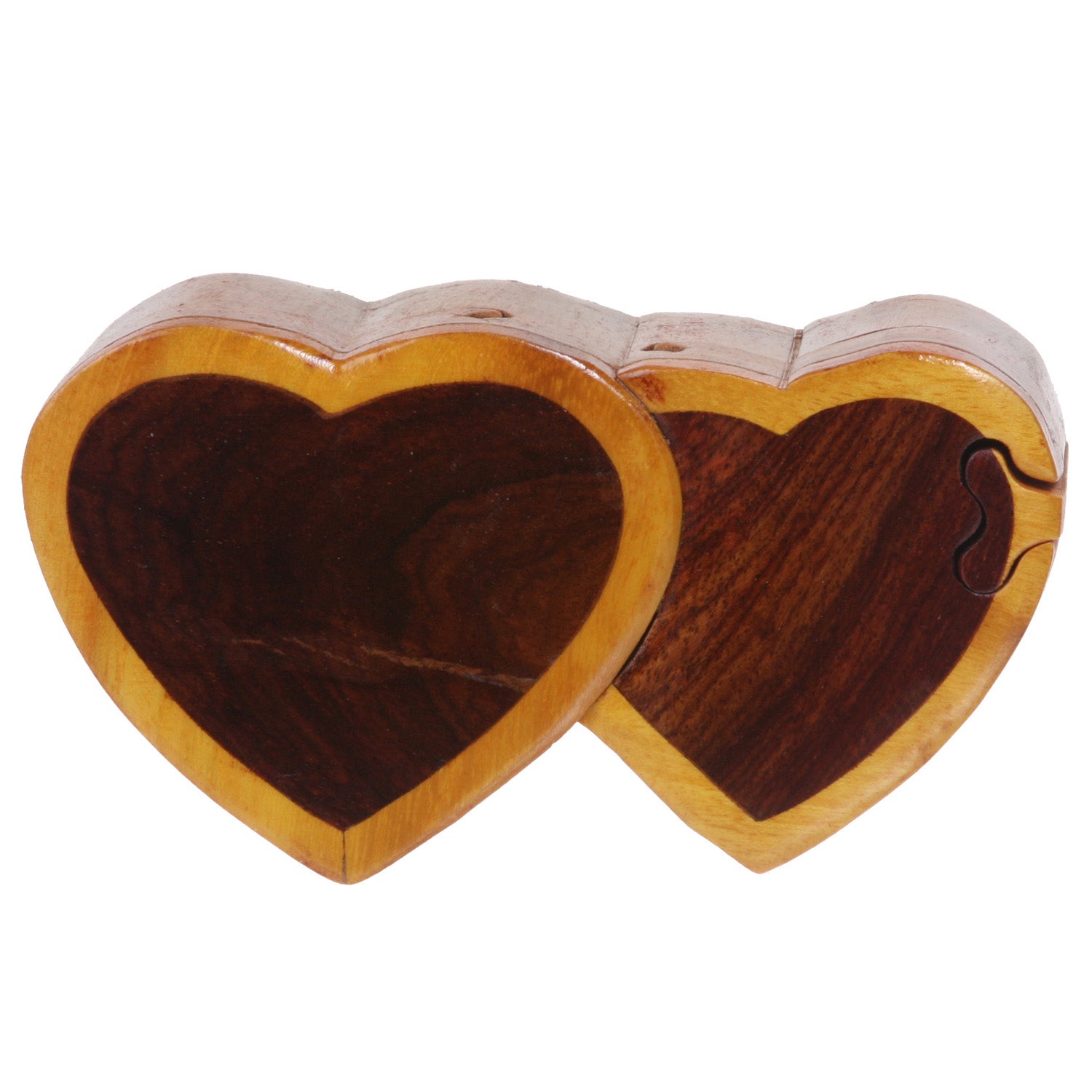 Handcrafted Wooden Double-Heart Shape Secret Jewelry Puzzle Box