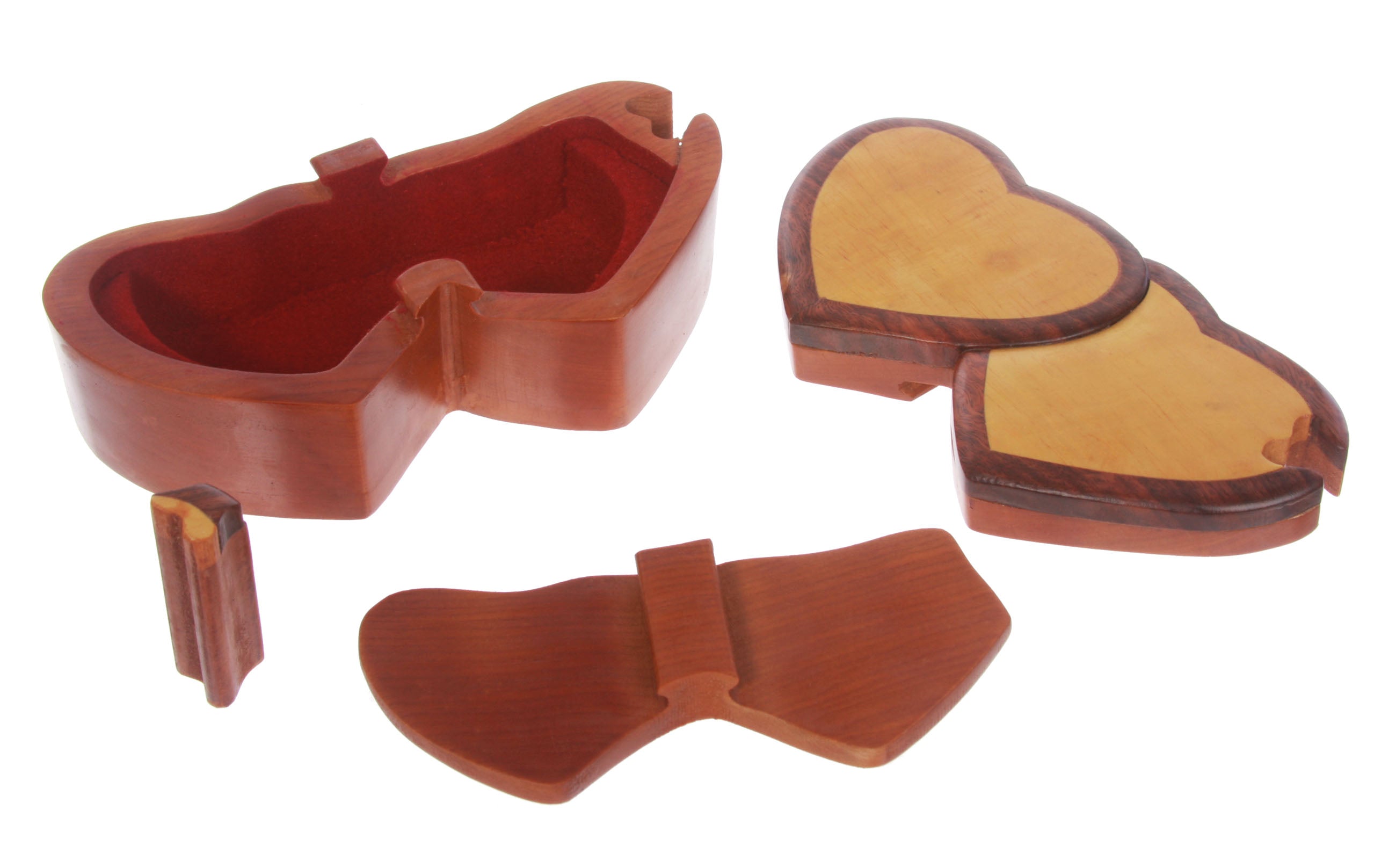 Handcrafted Wooden Double-Heart Shape Secret Jewelry Puzzle Box