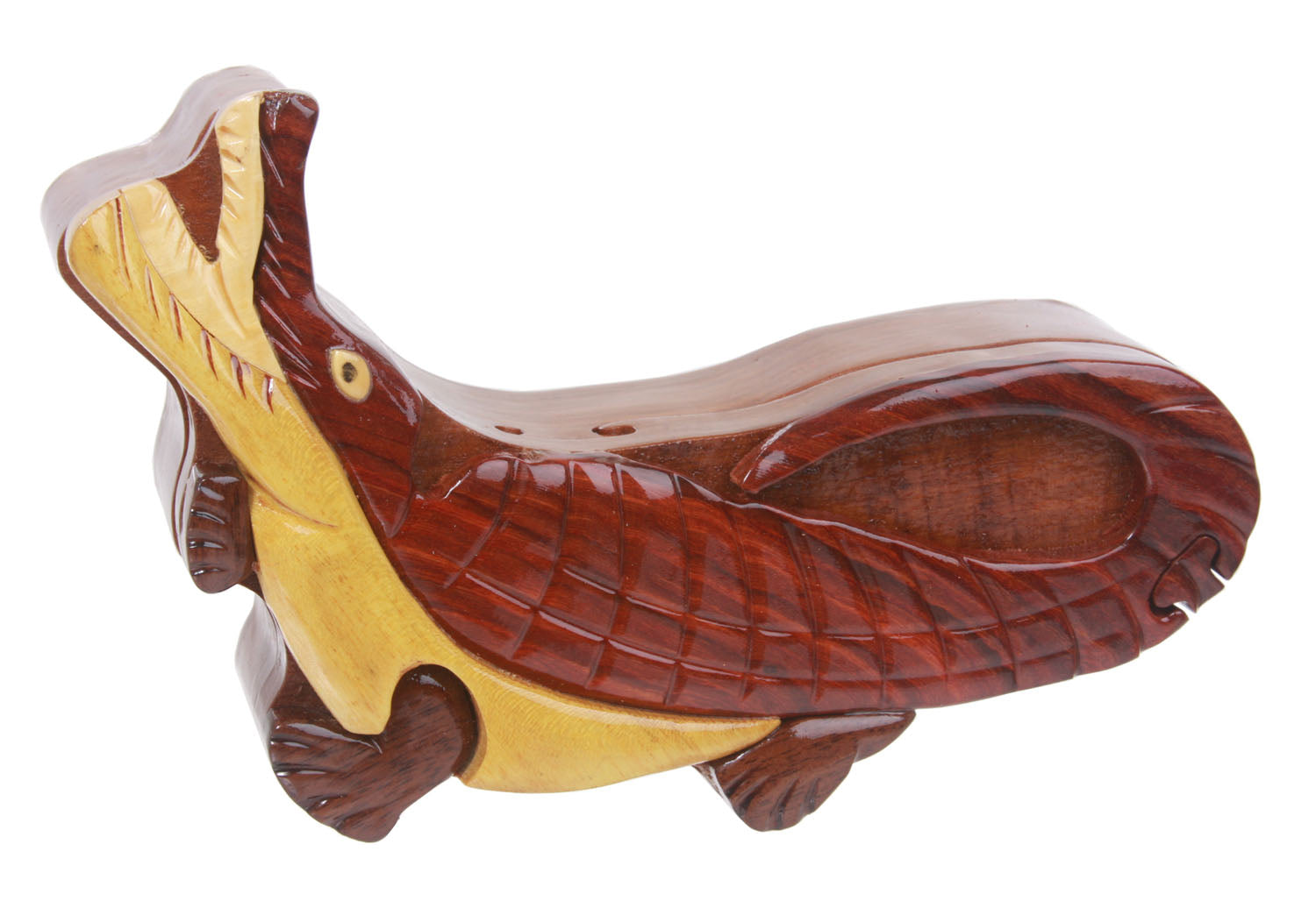 Handcrafted Wooden Crocodile Shape Secret Jewelry Puzzle Box - Crocodile