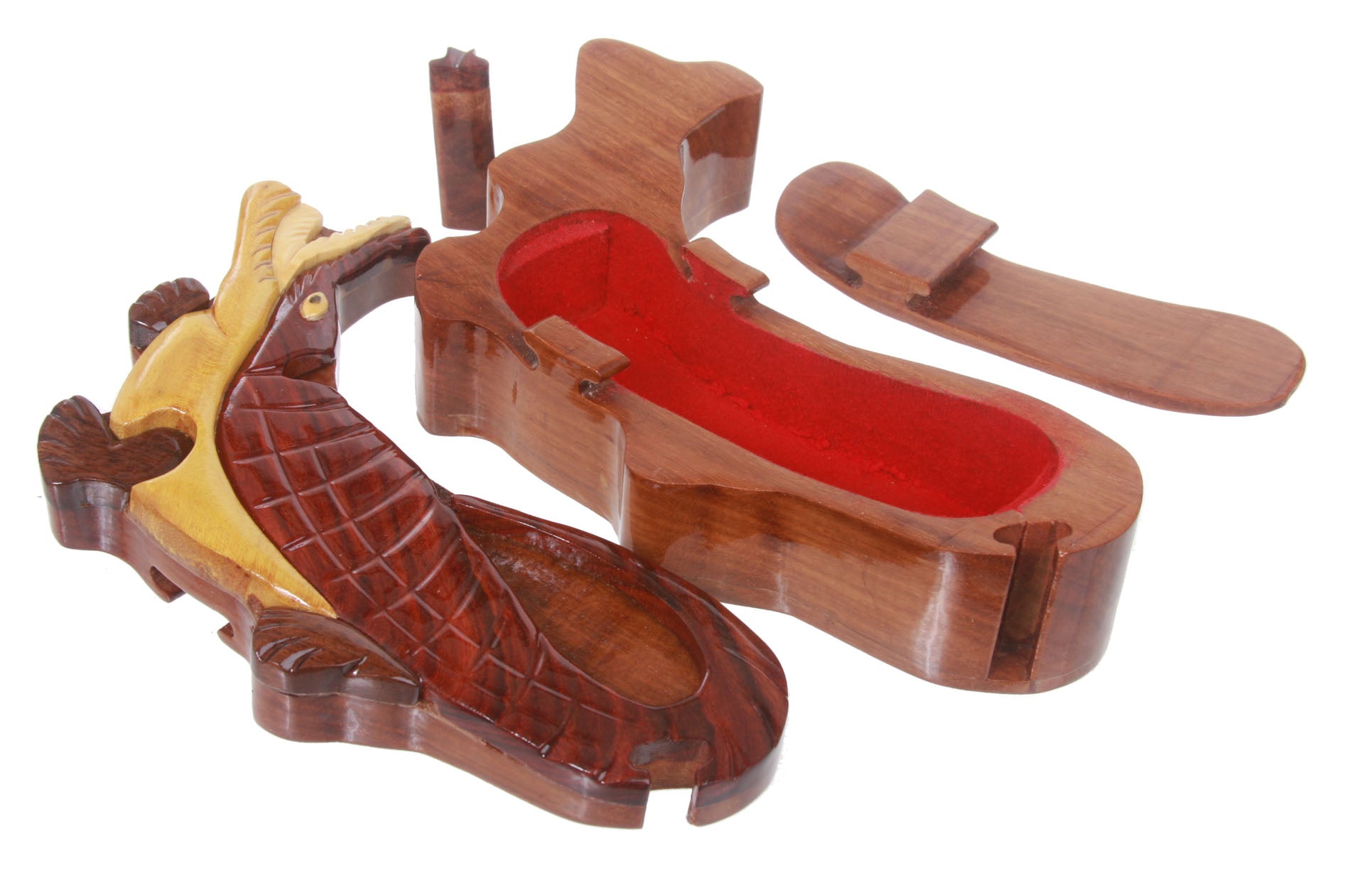 Handcrafted Wooden Crocodile Shape Secret Jewelry Puzzle Box - Crocodile