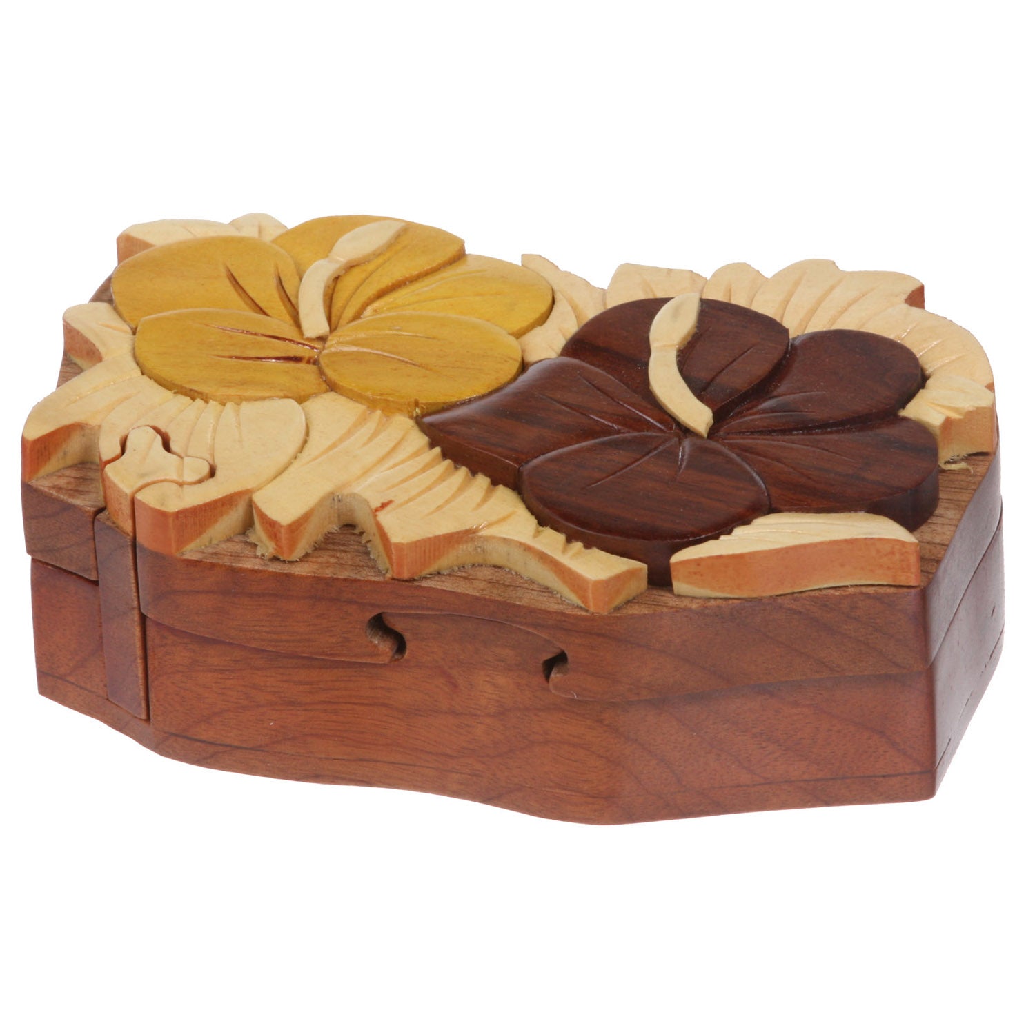 Handcrafted Wooden Flower Shape Secret Jewelry Puzzle Box