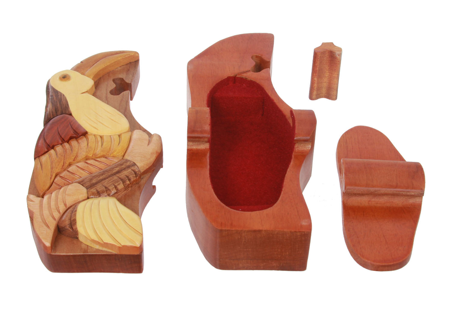 Handcrafted Wooden Bird Shape Secret Jewelry Puzzle Box - Bird