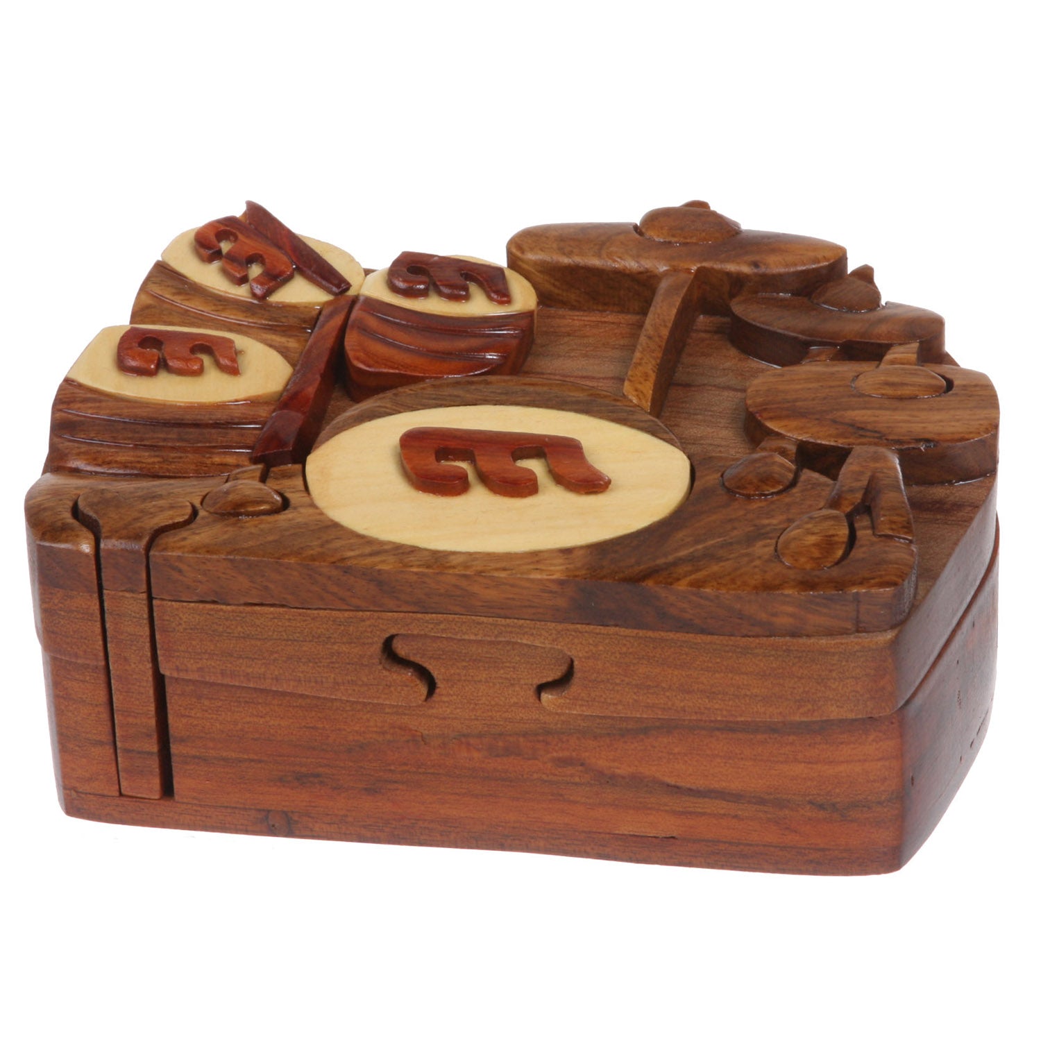 Handcrafted Wooden Musical Instrument Shape Secret Jewelry Puzzle Box - Drum Band