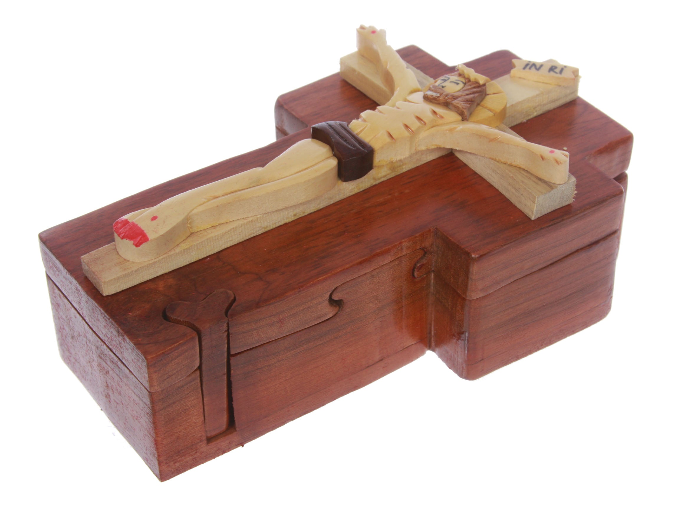 Handcrafted Wooden Jesus on a Cross Secret Jewelry Puzzle Box - Jesus on a Cross