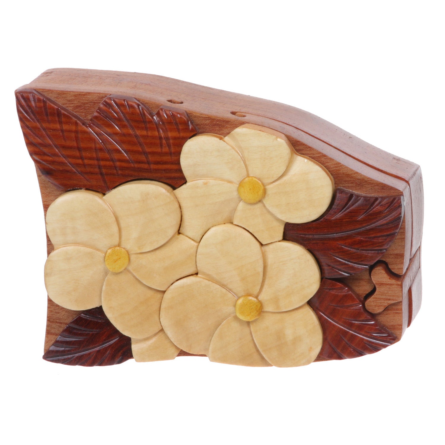 Handcrafted Wooden Flower Shape Secret Jewelry Puzzle Box