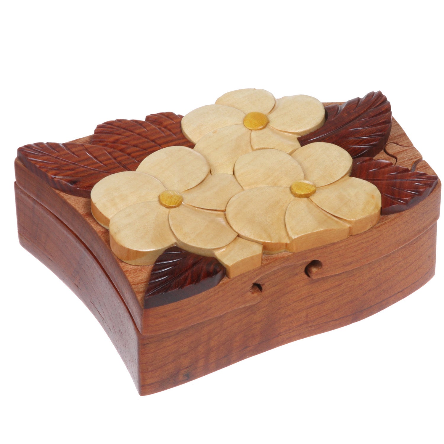 Handcrafted Wooden Flower Shape Secret Jewelry Puzzle Box