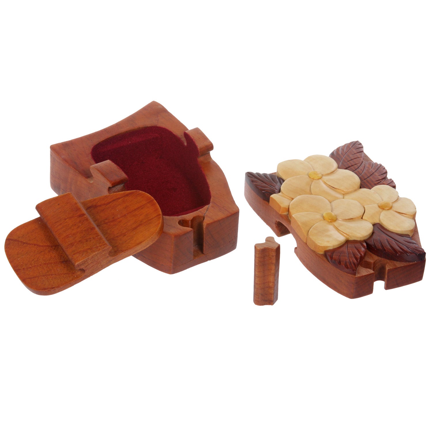 Handcrafted Wooden Flower Shape Secret Jewelry Puzzle Box