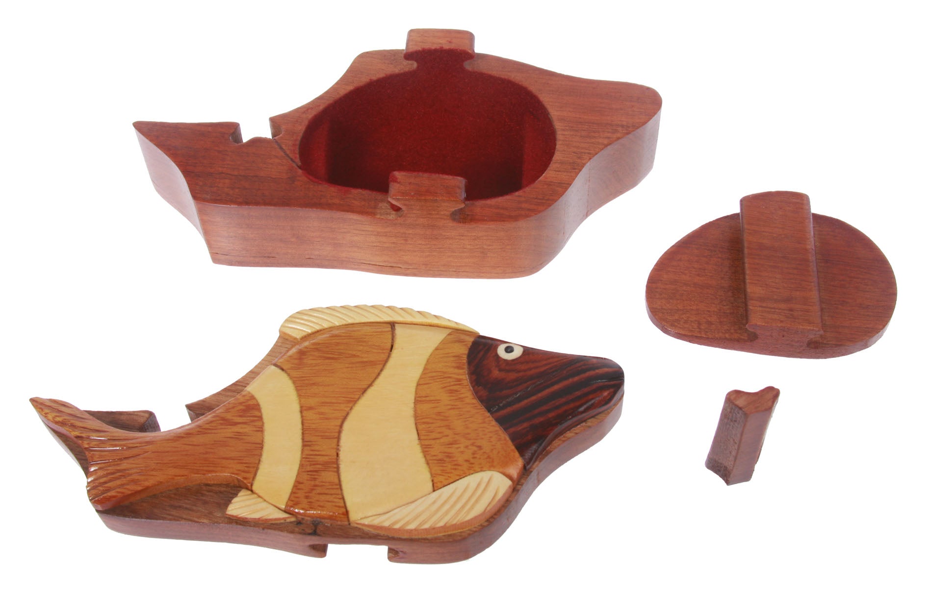 Handcrafted Wooden Tropical Fish Shape Secret Jewelry Puzzle Box -Tropical Fish