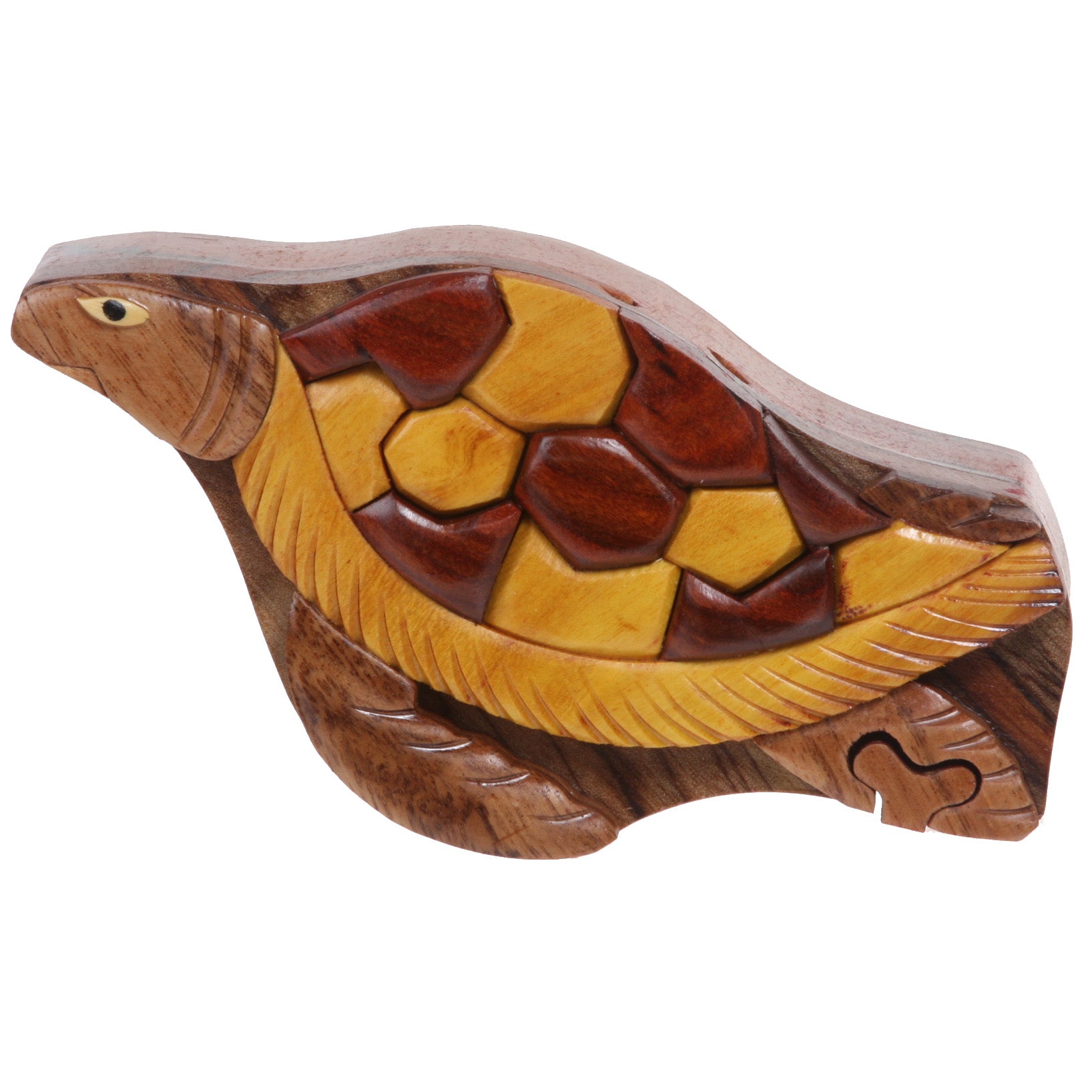 Handcrafted Wooden Animal Shape Secret Jewelry Puzzle Box - Turtle