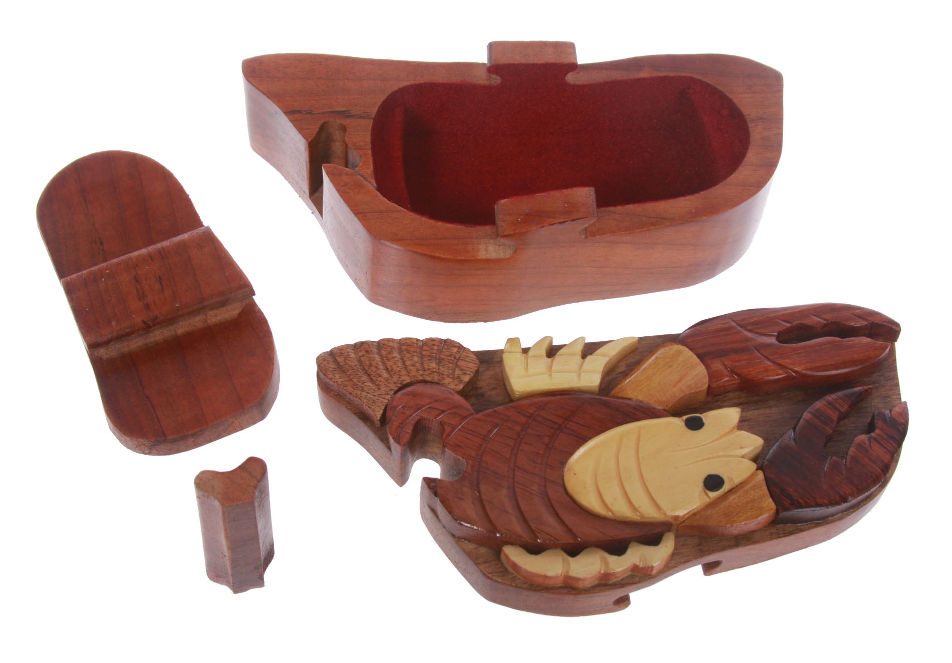 Handcrafted Wooden Lobster Shape Secret Jewelry Puzzle Box -Lobster