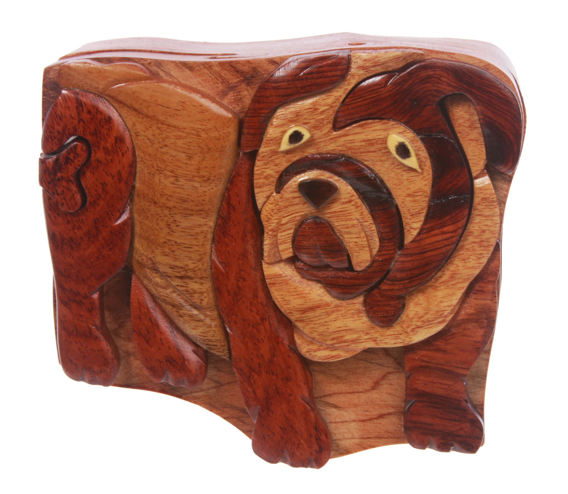 Handcrafted Wooden Bulldog Shape Secret Jewelry Puzzle Box -Bulldog