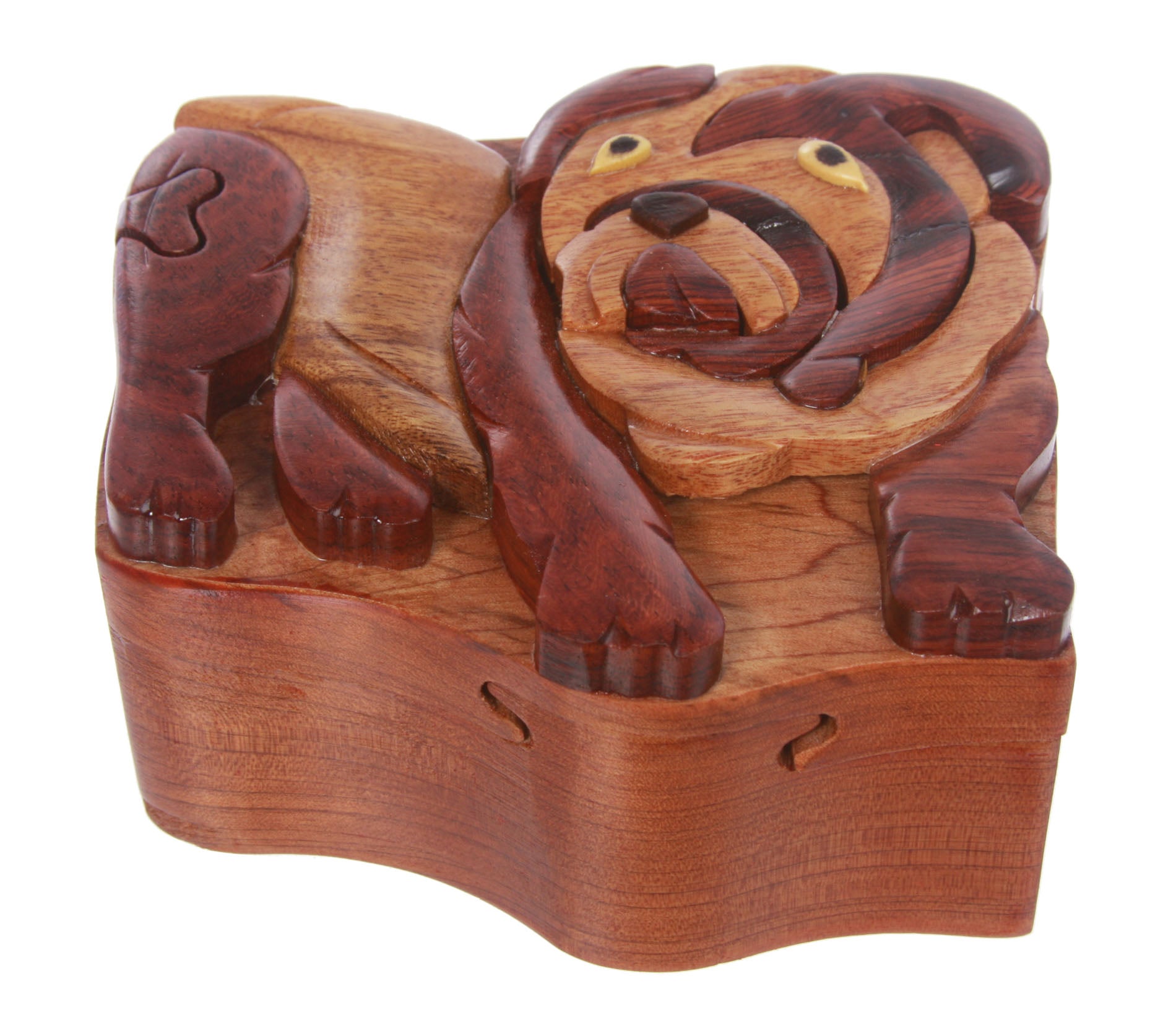 Handcrafted Wooden Bulldog Shape Secret Jewelry Puzzle Box -Bulldog