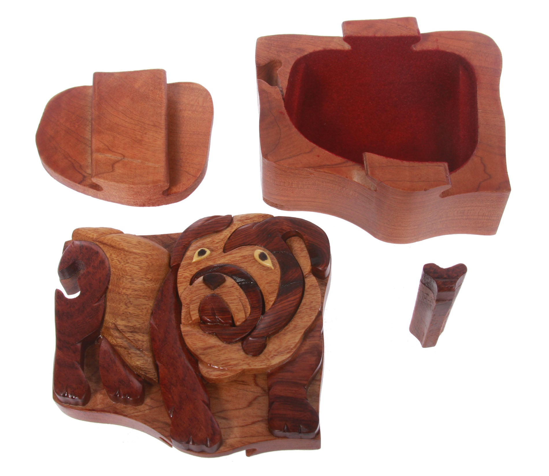 Handcrafted Wooden Bulldog Shape Secret Jewelry Puzzle Box -Bulldog